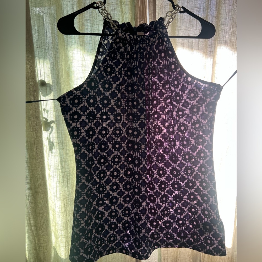 Michael Kors Black/Blue/White Patterned Halter Top